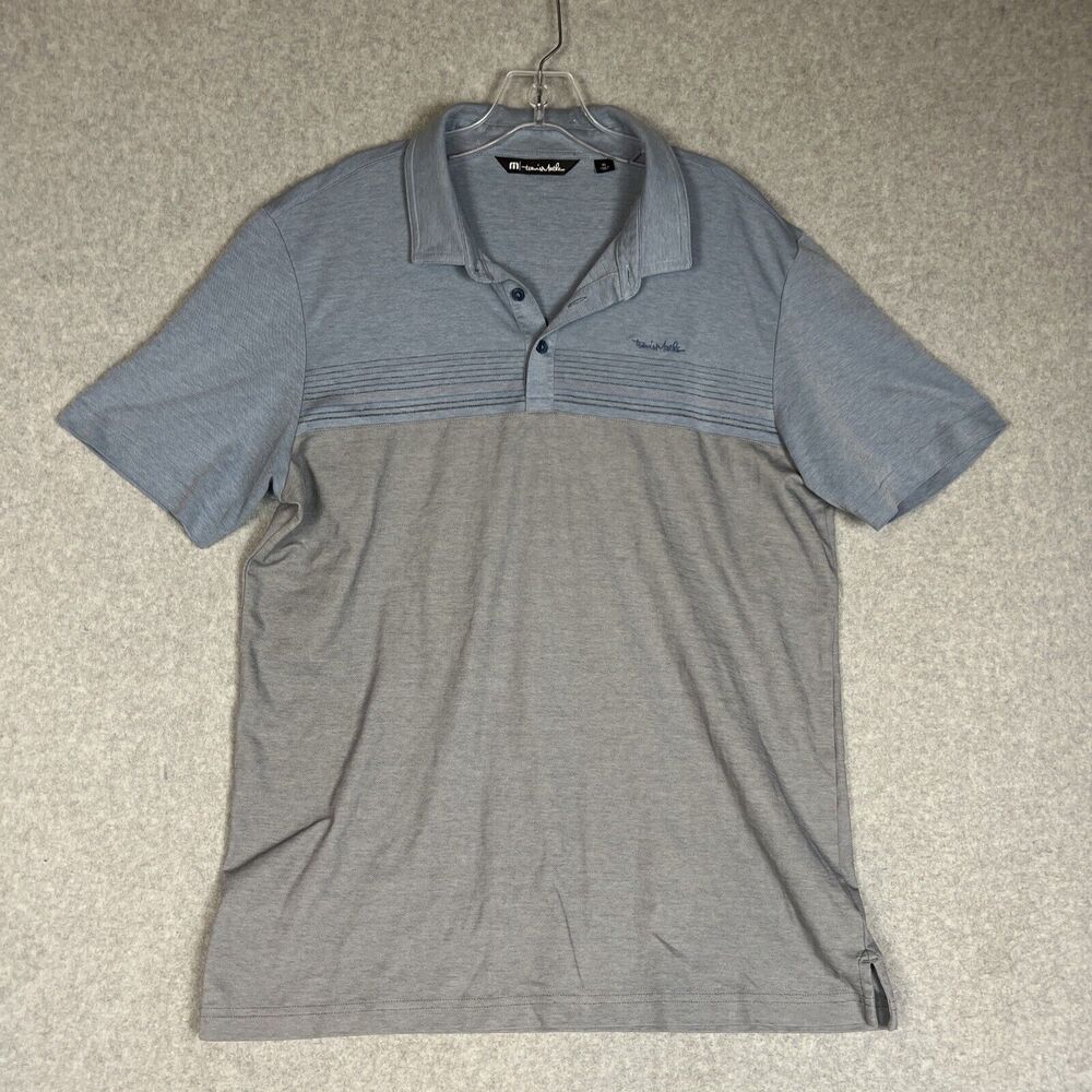 Travis Mathew Mens XL Blue Gray Colorblock Golf Polo Shirt Short Sleeve Pima